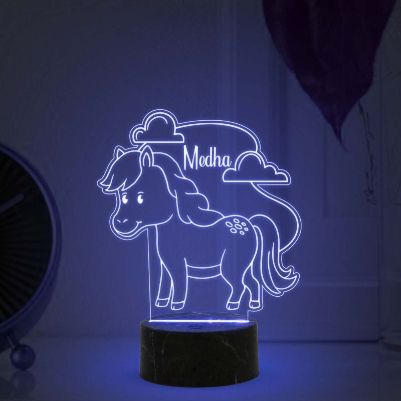 3D Illusion Cute Horse Night lamp with Multicolored Light Customized with Name Gift for Kids Bedroom Decoration